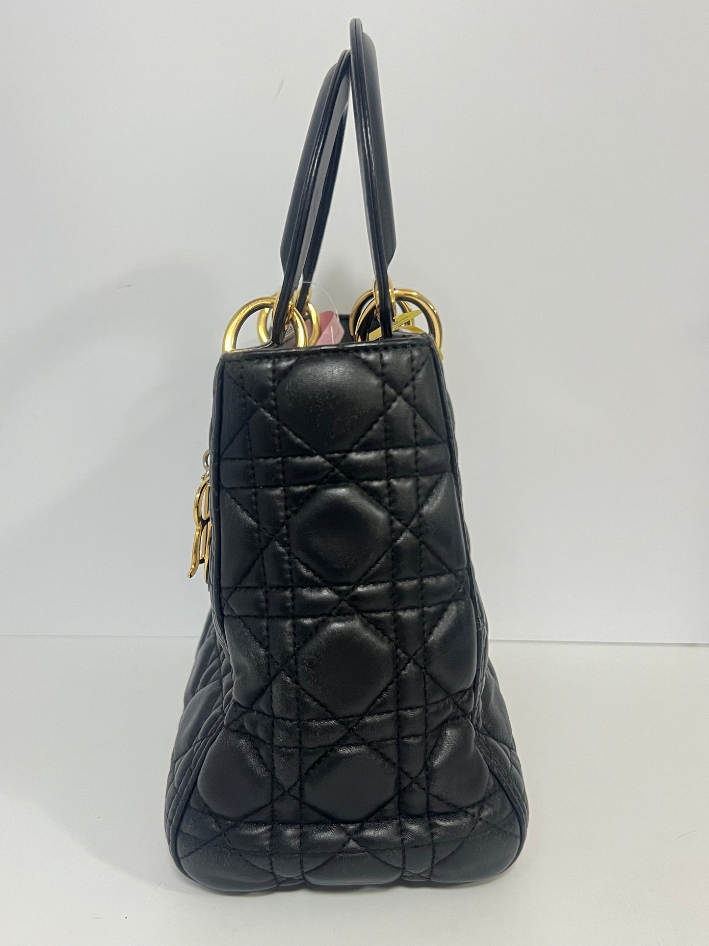Christian Dior Lady Dior Medium Black Lambskin Leather Tote Bag