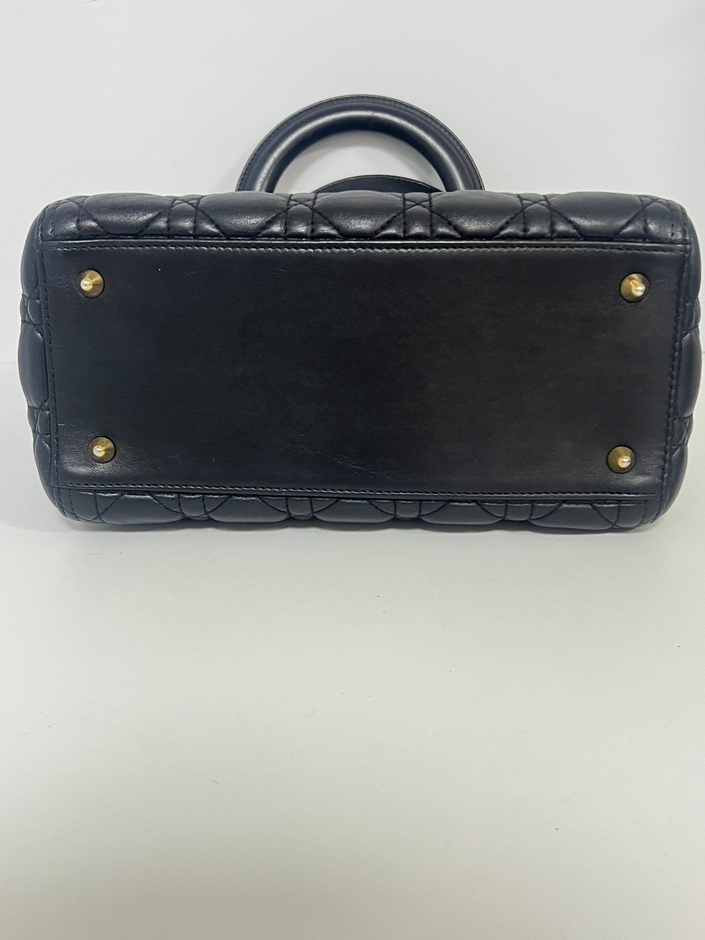 Christian Dior Lady Dior Medium Black Lambskin Leather Tote Bag