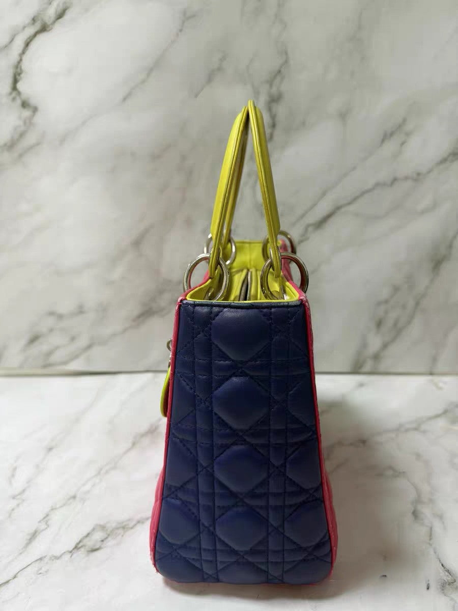 Christian Dior Lady Dior Medium Multicolor Cannage Quilted Leather Tote Bag