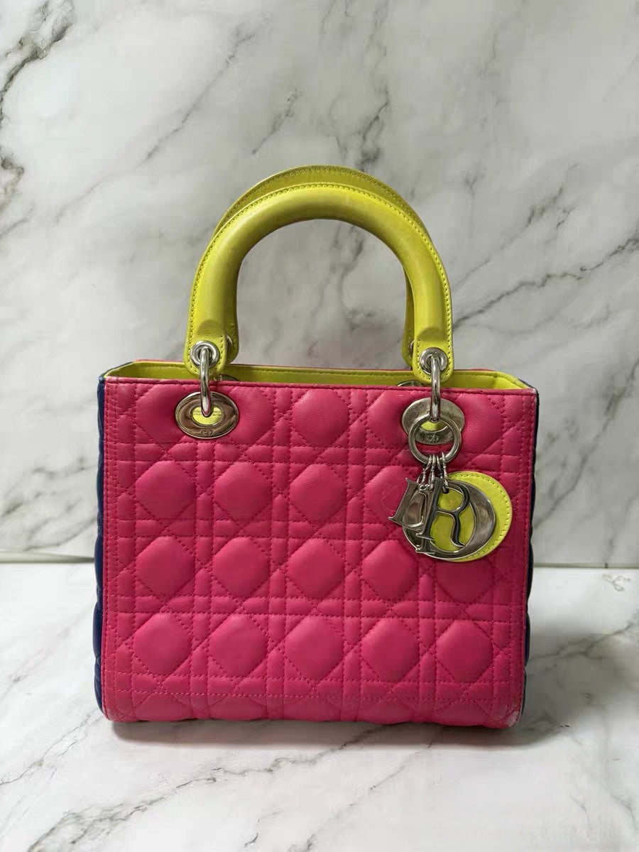Christian Dior Lady Dior Medium Multicolor Cannage Quilted Leather Tote Bag