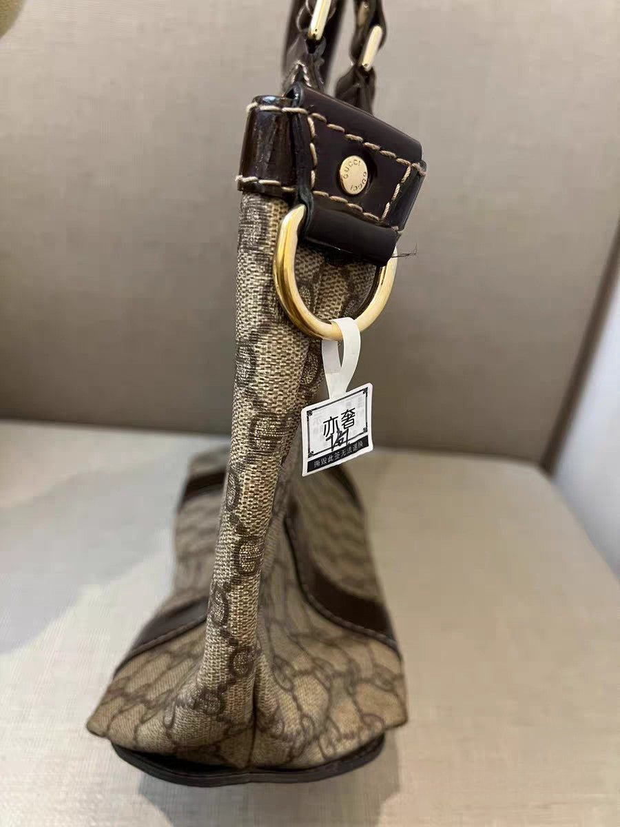 Gucci GG Supreme Ribbon Beige Canvas & Brown Leather Tote Bag