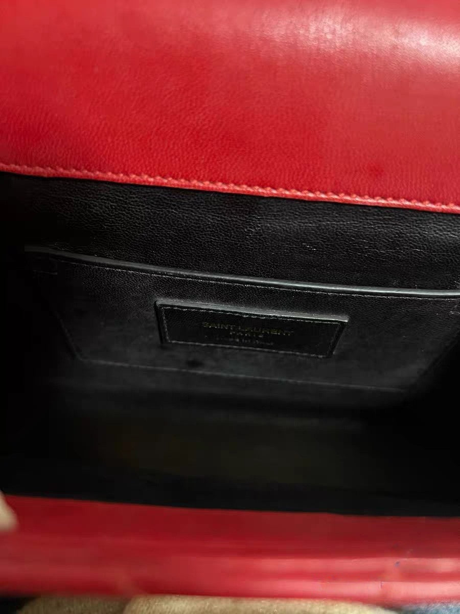 Saint Laurent YSL Red Chevron Quilted Leather Medium Chain Bag