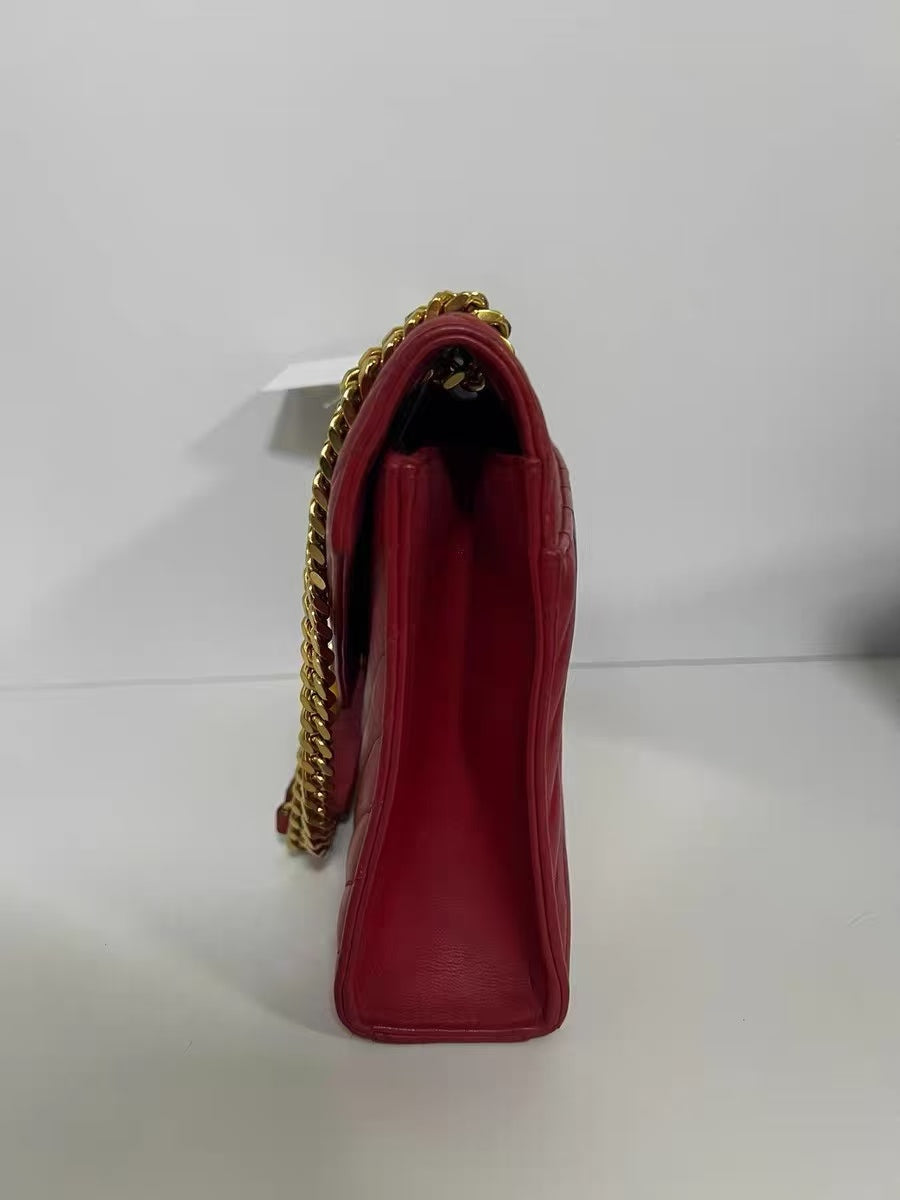 Saint Laurent YSL Red Chevron Quilted Leather Medium Chain Bag