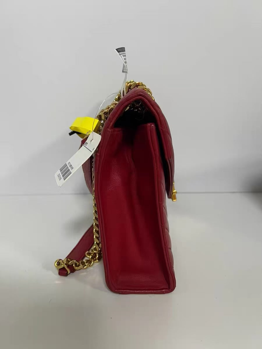 Saint Laurent YSL Red Chevron Quilted Leather Medium Chain Bag