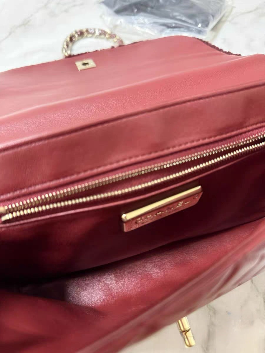 Chanel Burgundy Shearling & Quilted Leather Mini Top Handle Bag
