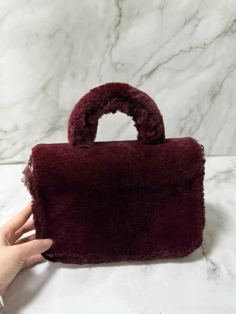 Chanel Burgundy Shearling & Quilted Leather Mini Top Handle Bag