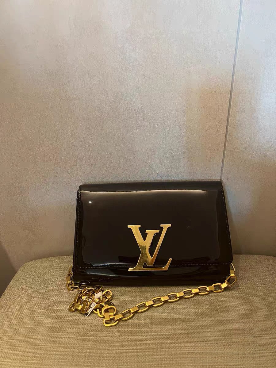 Louis Vuitton Louise Black Patent Leather Chain Wallet