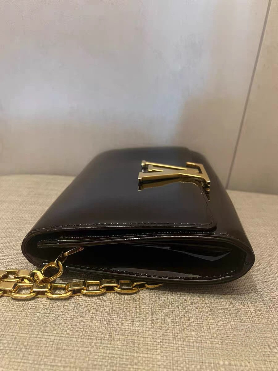 Louis Vuitton Louise Black Patent Leather Chain Wallet