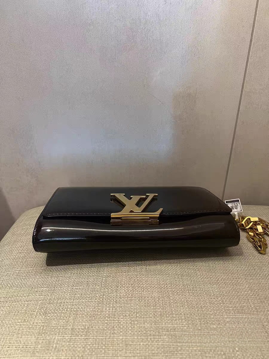 Louis Vuitton Louise Black Patent Leather Chain Wallet