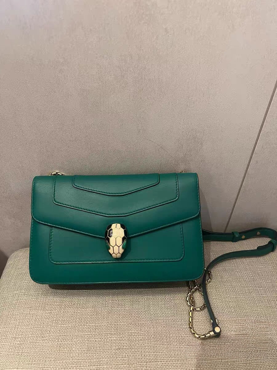 Bvlgari Serpenti Forever Emerald Green Leather Shoulder Bag