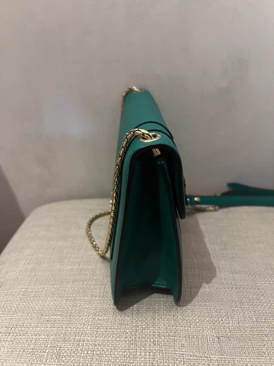 Bvlgari Serpenti Forever Emerald Green Leather Shoulder Bag