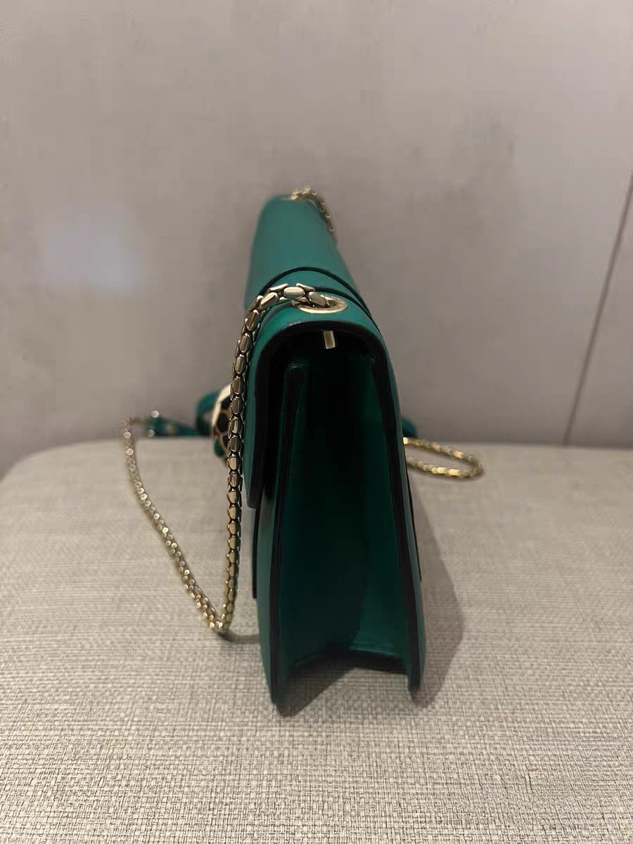 Bvlgari Serpenti Forever Emerald Green Leather Shoulder Bag