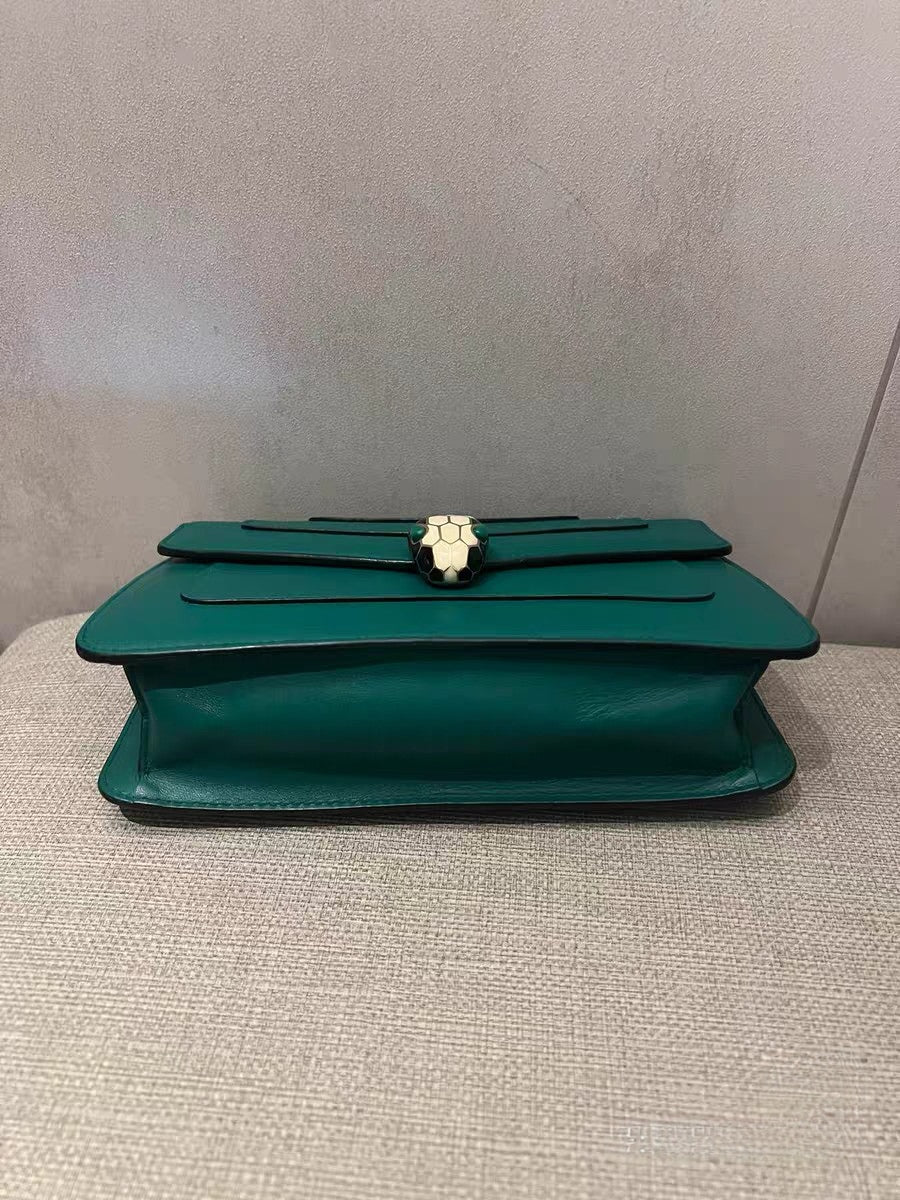 Bvlgari Serpenti Forever Emerald Green Leather Shoulder Bag