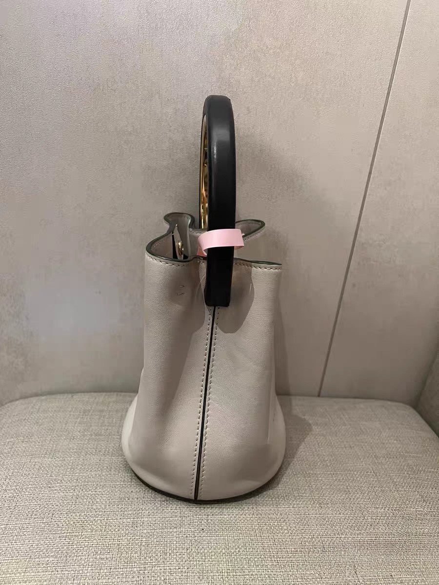Marni Light Gray Leather Bucket Bag with Ring Handle