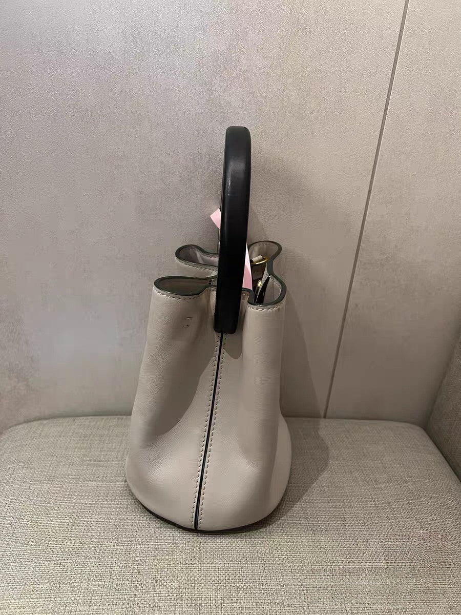 Marni Light Gray Leather Bucket Bag with Ring Handle