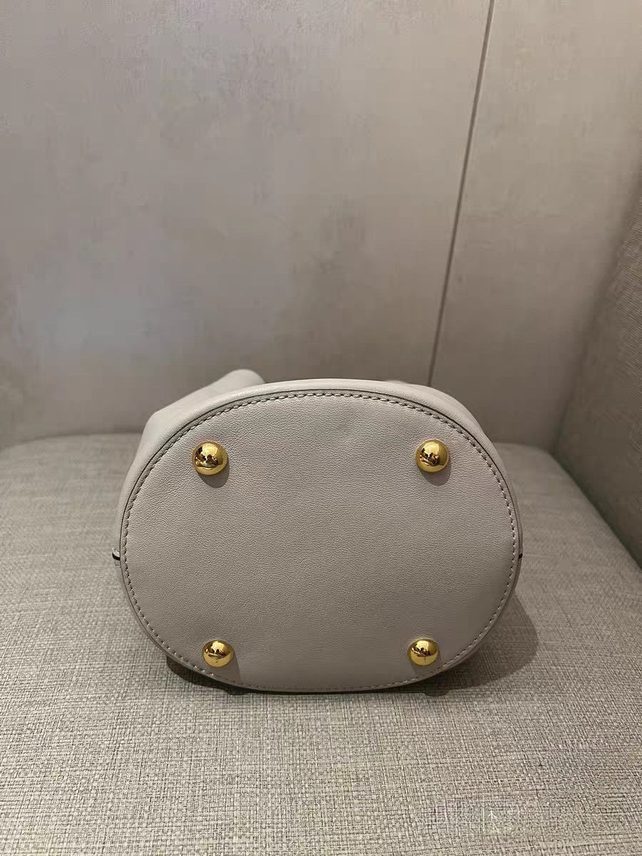 Marni Light Gray Leather Bucket Bag with Ring Handle
