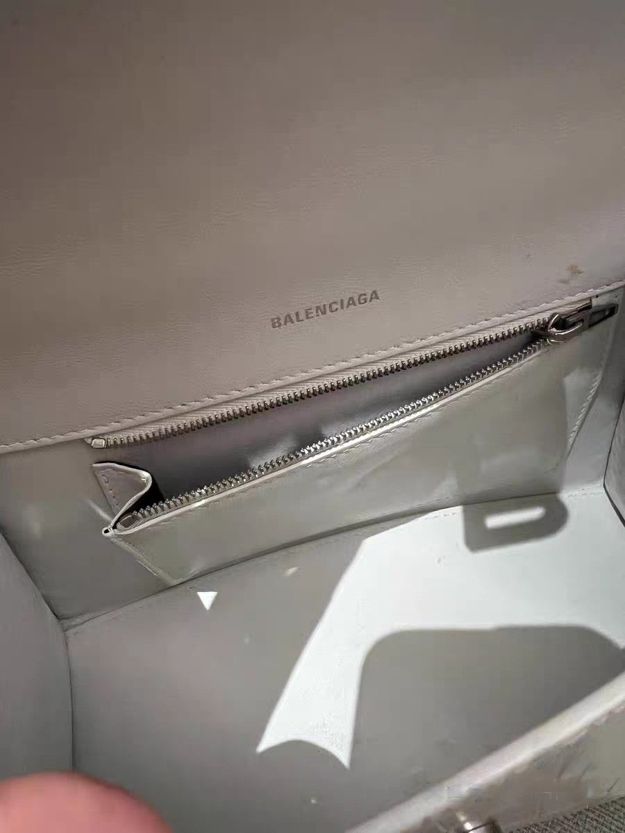 Balenciaga Hourglass XS White Crocodile-Embossed Leather Top Handle Bag