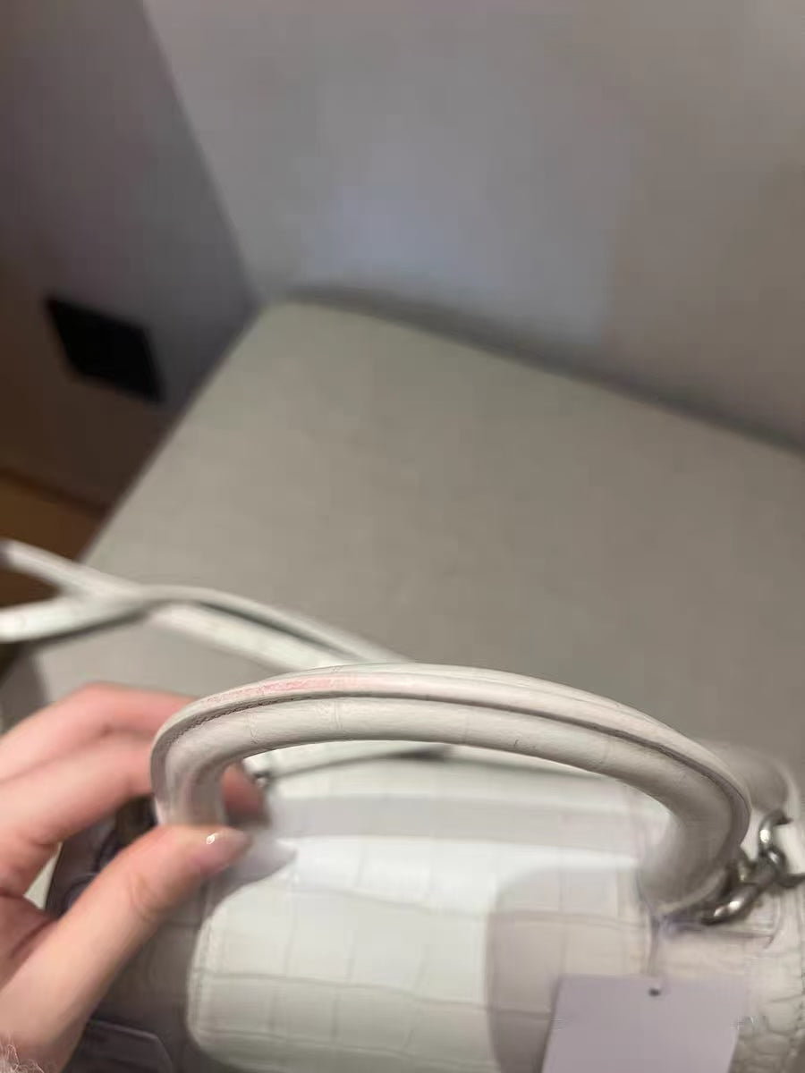 Balenciaga Hourglass XS White Crocodile-Embossed Leather Top Handle Bag