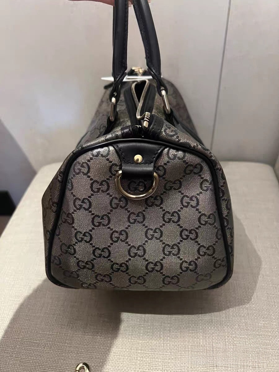 Gucci GG Supreme Metallic Beige Canvas Boston Bag