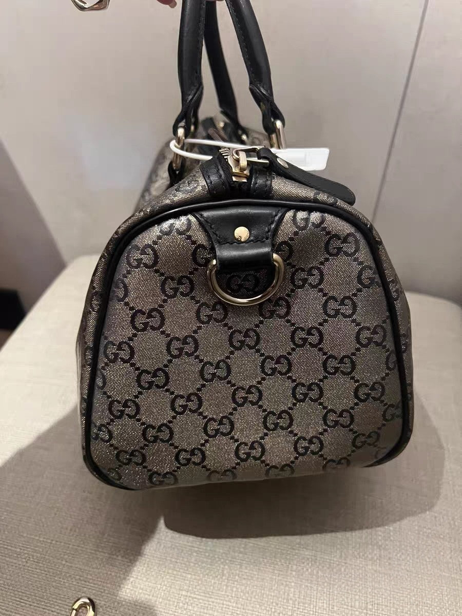 Gucci GG Supreme Metallic Beige Canvas Boston Bag