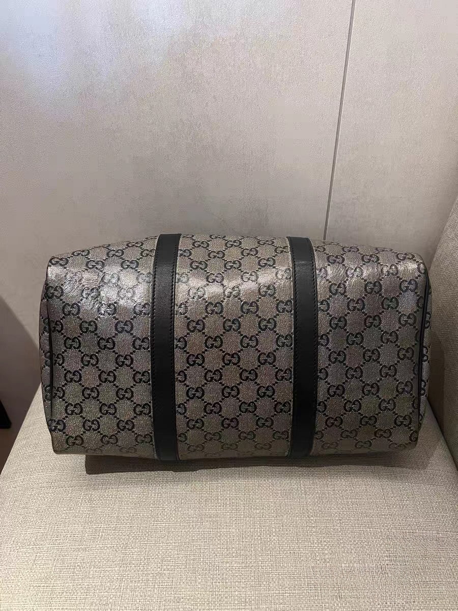 Gucci GG Supreme Metallic Beige Canvas Boston Bag