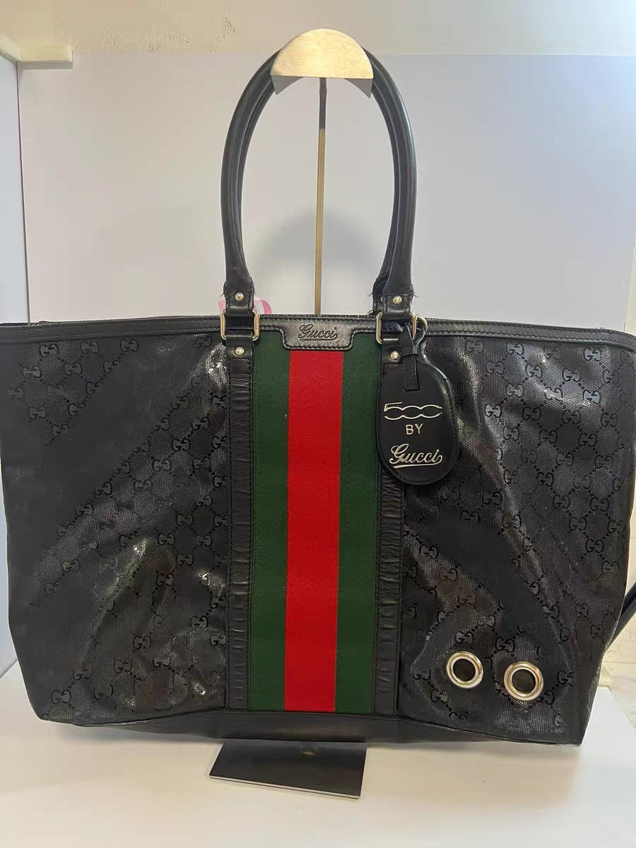 Gucci GG Crystal Canvas Black Web Stripe Tote Bag