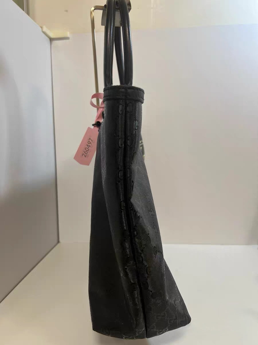 Gucci GG Crystal Canvas Black Web Stripe Tote Bag