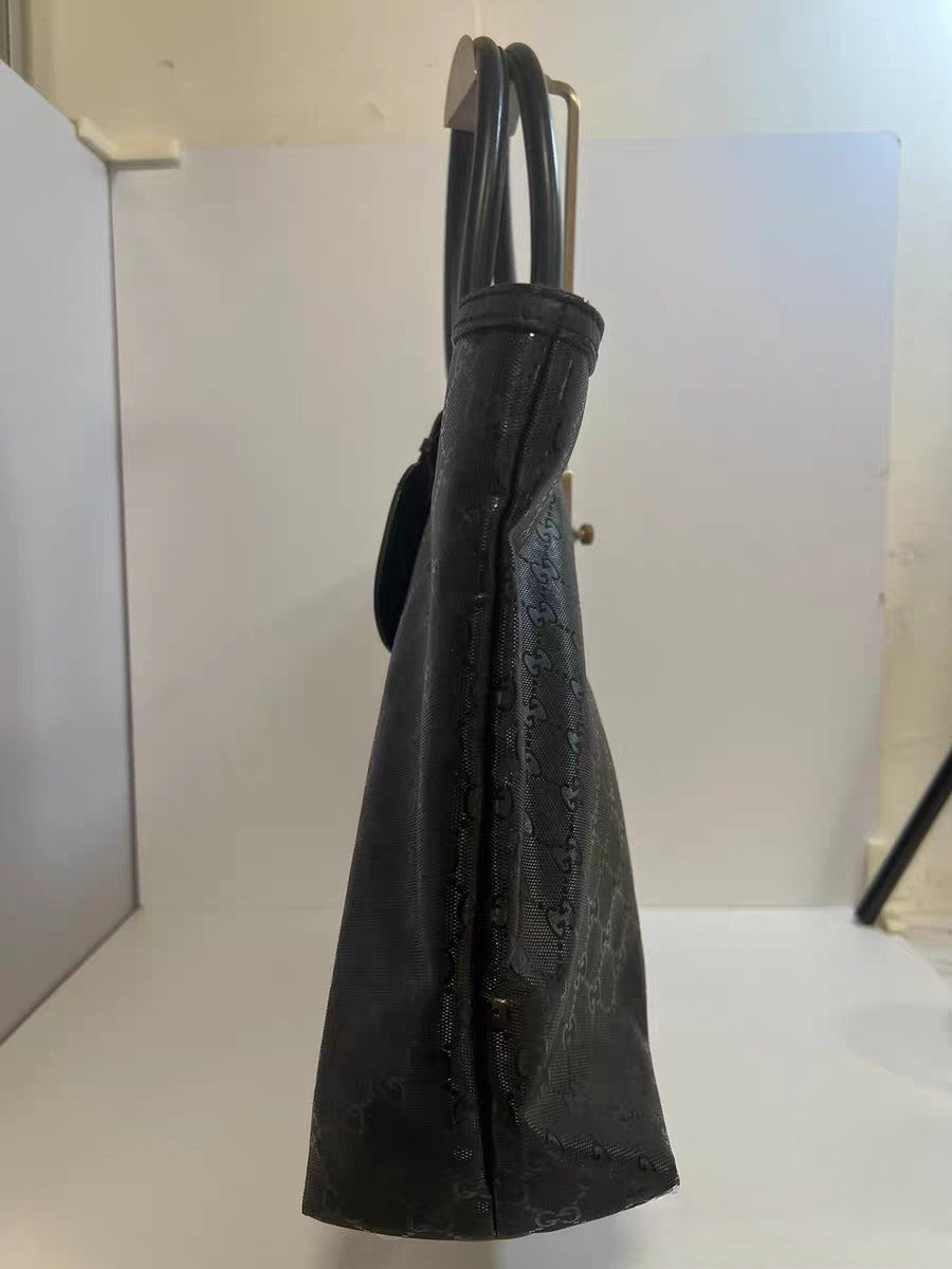 Gucci GG Crystal Canvas Black Web Stripe Tote Bag
