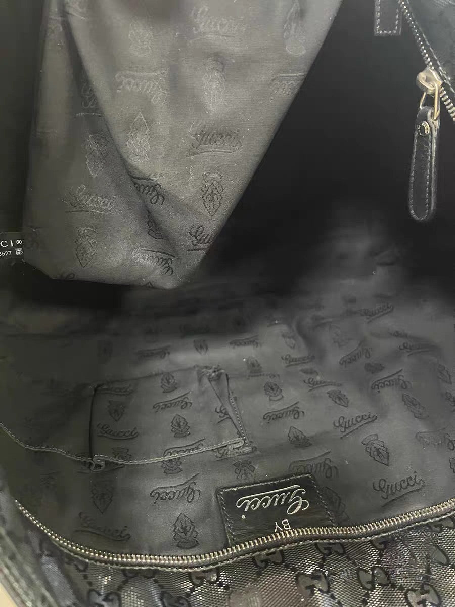 Gucci GG Crystal Canvas Black Web Stripe Tote Bag