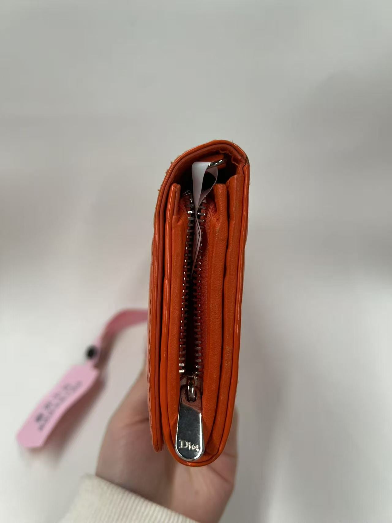 Christian Dior Lady Dior Orange Patent Leather Wallet on Chain
