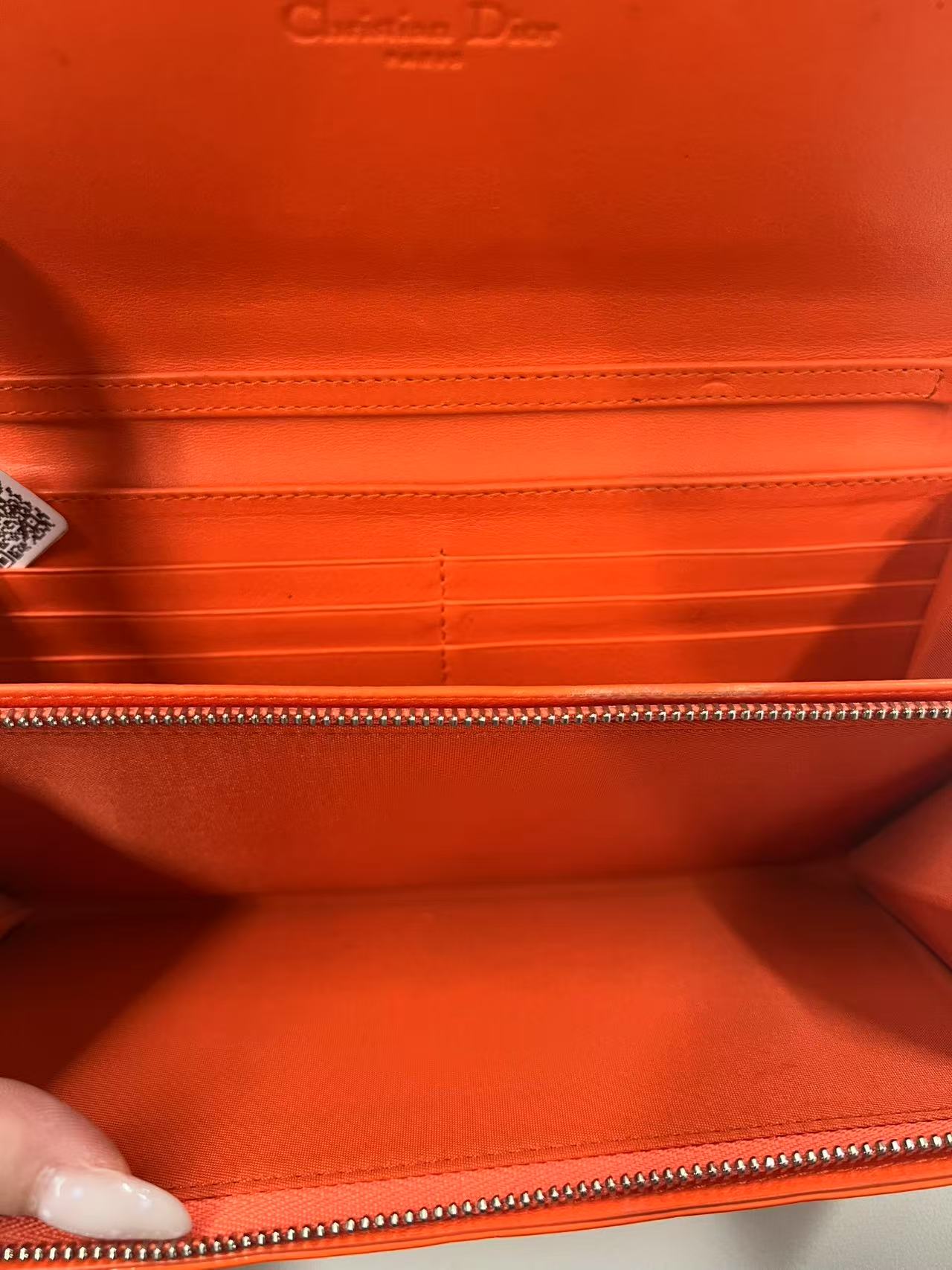 Christian Dior Lady Dior Orange Patent Leather Wallet on Chain