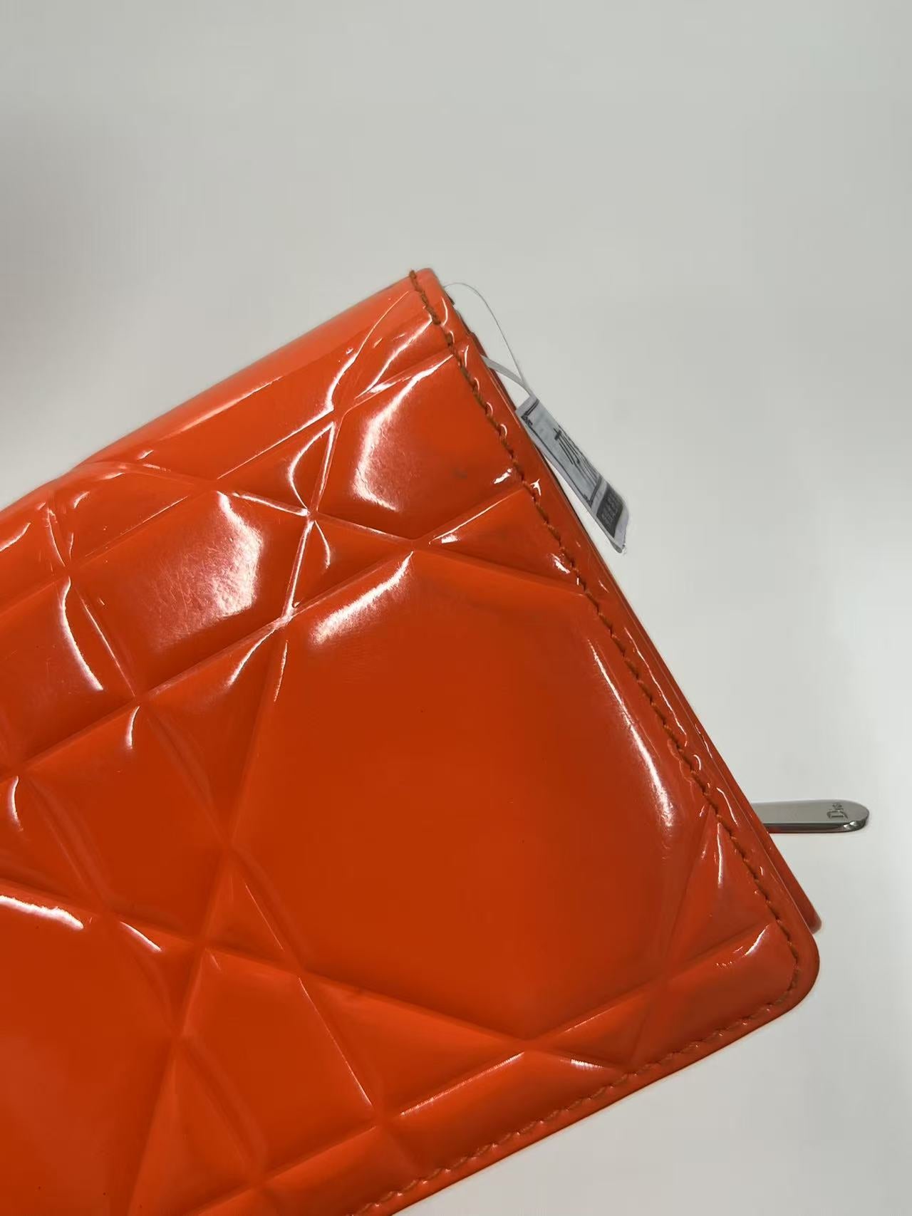 Christian Dior Lady Dior Orange Patent Leather Wallet on Chain