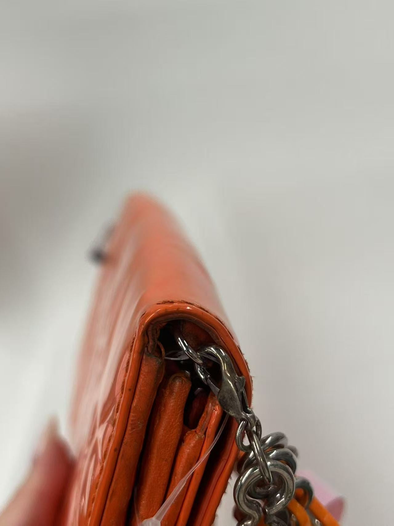 Christian Dior Lady Dior Orange Patent Leather Wallet on Chain