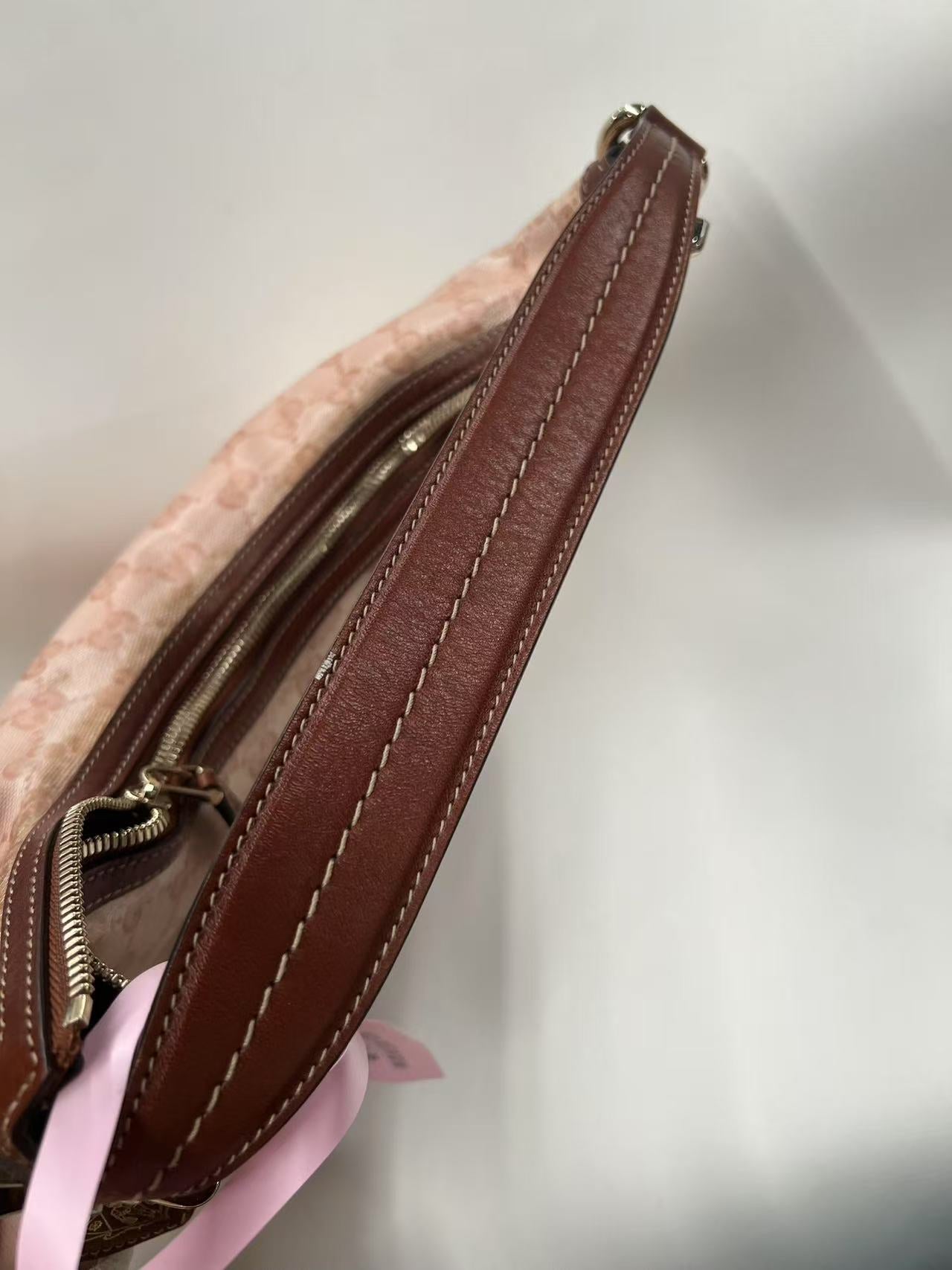 Gucci GG Canvas Pink Crescent Hobo Bag with Bow Charm