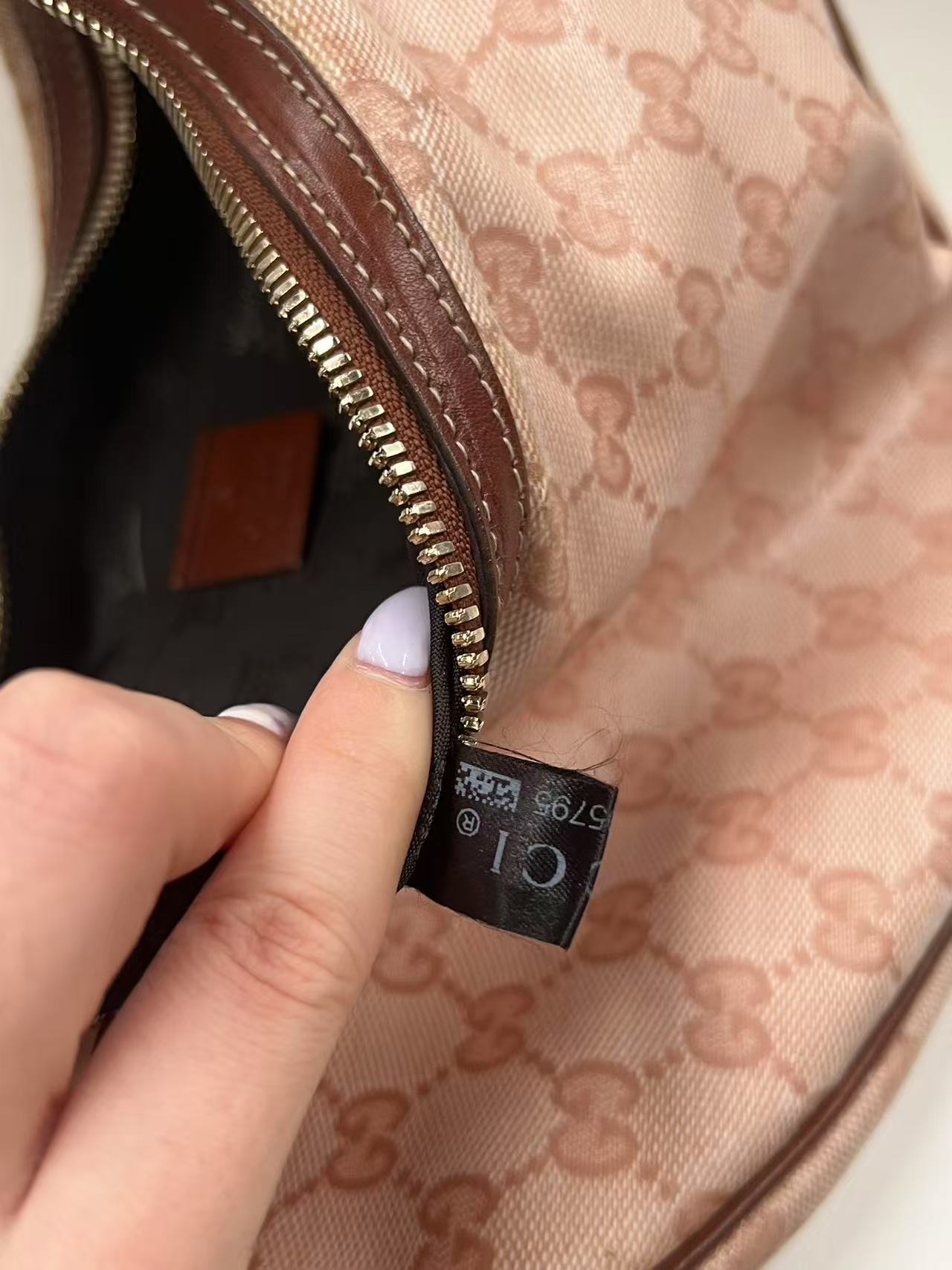 Gucci GG Canvas Pink Crescent Hobo Bag with Bow Charm
