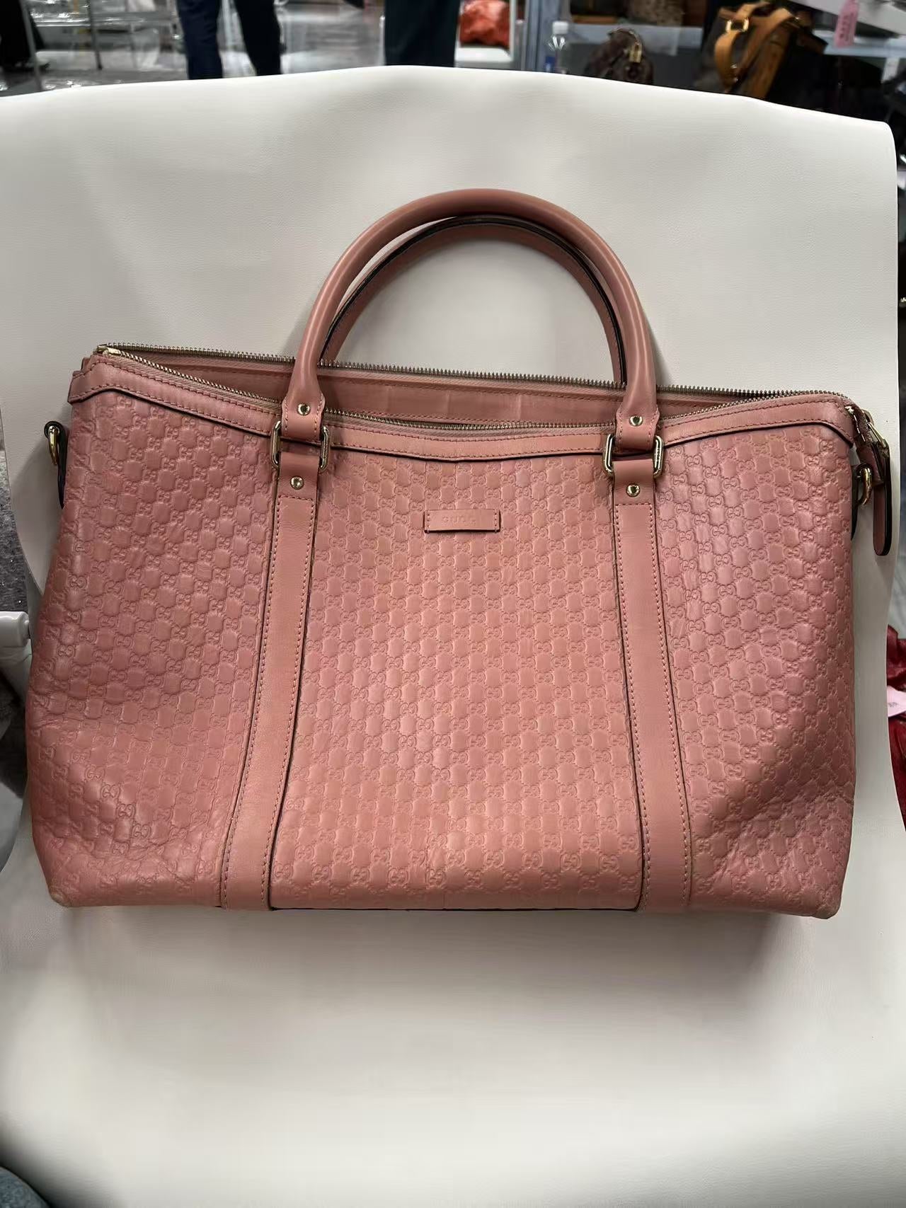 Gucci GG Guccissima Pink Leather Boston Satchel Bag