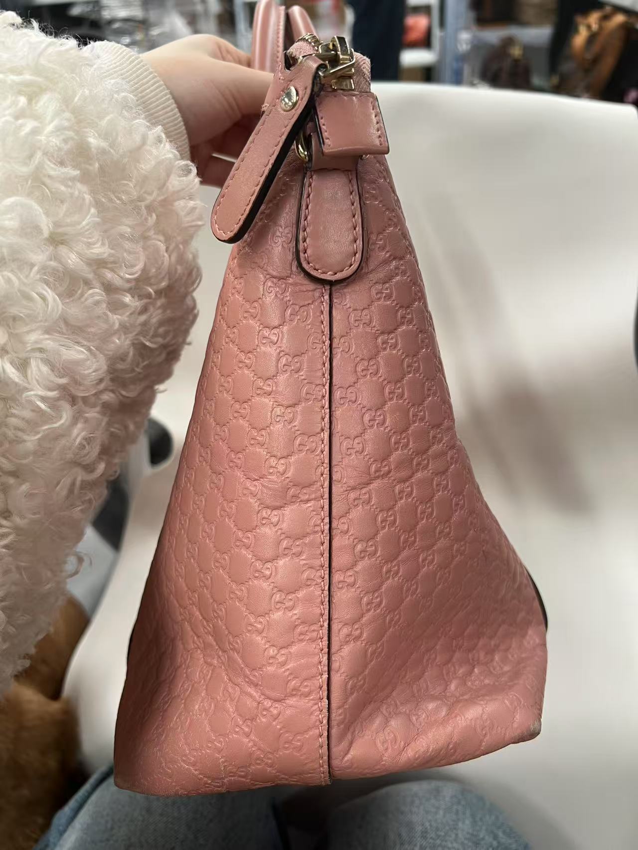 Gucci GG Guccissima Pink Leather Boston Satchel Bag