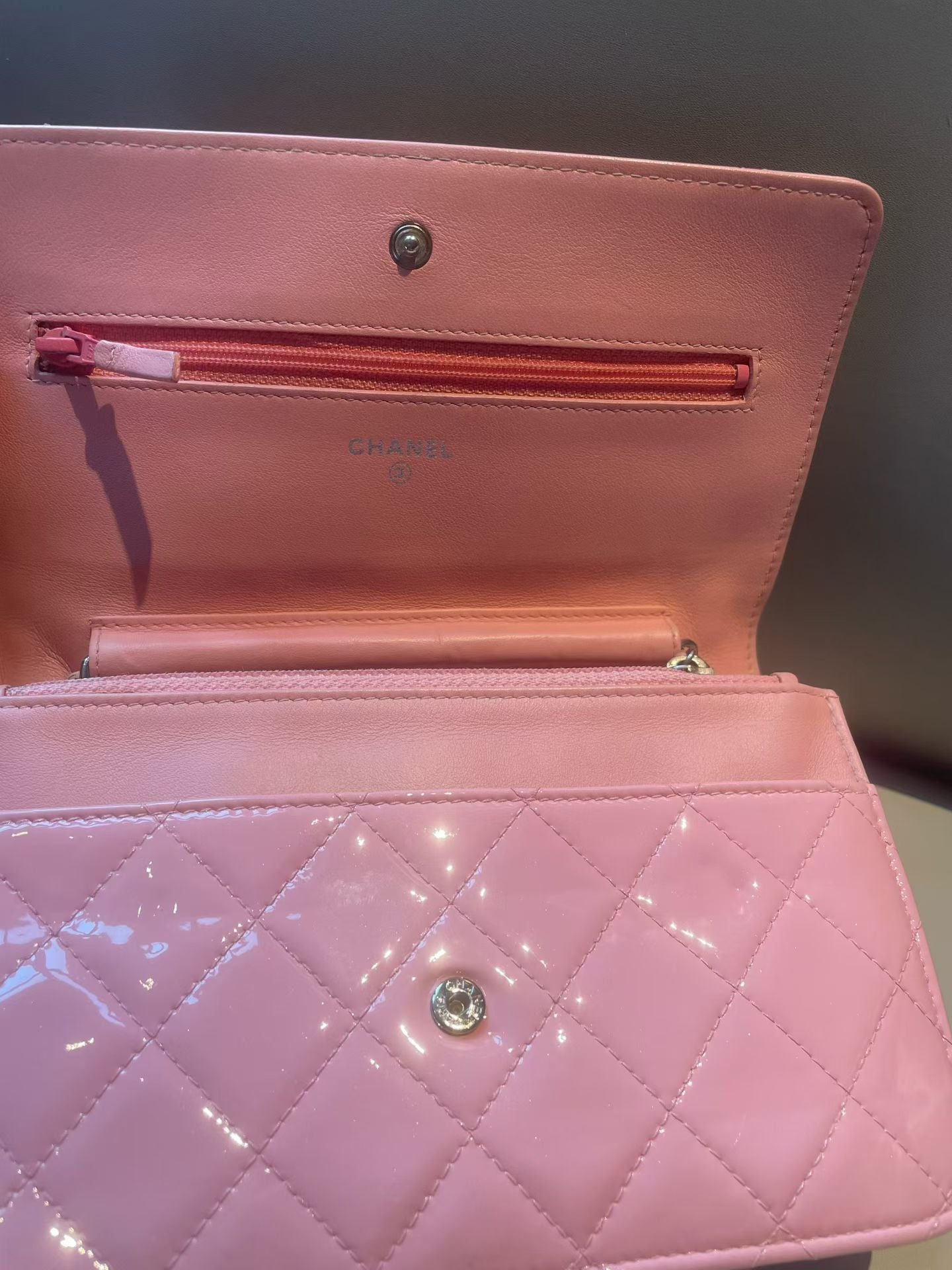Chanel Classic Quilted Patent Leather Wallet on Chain (WOC)