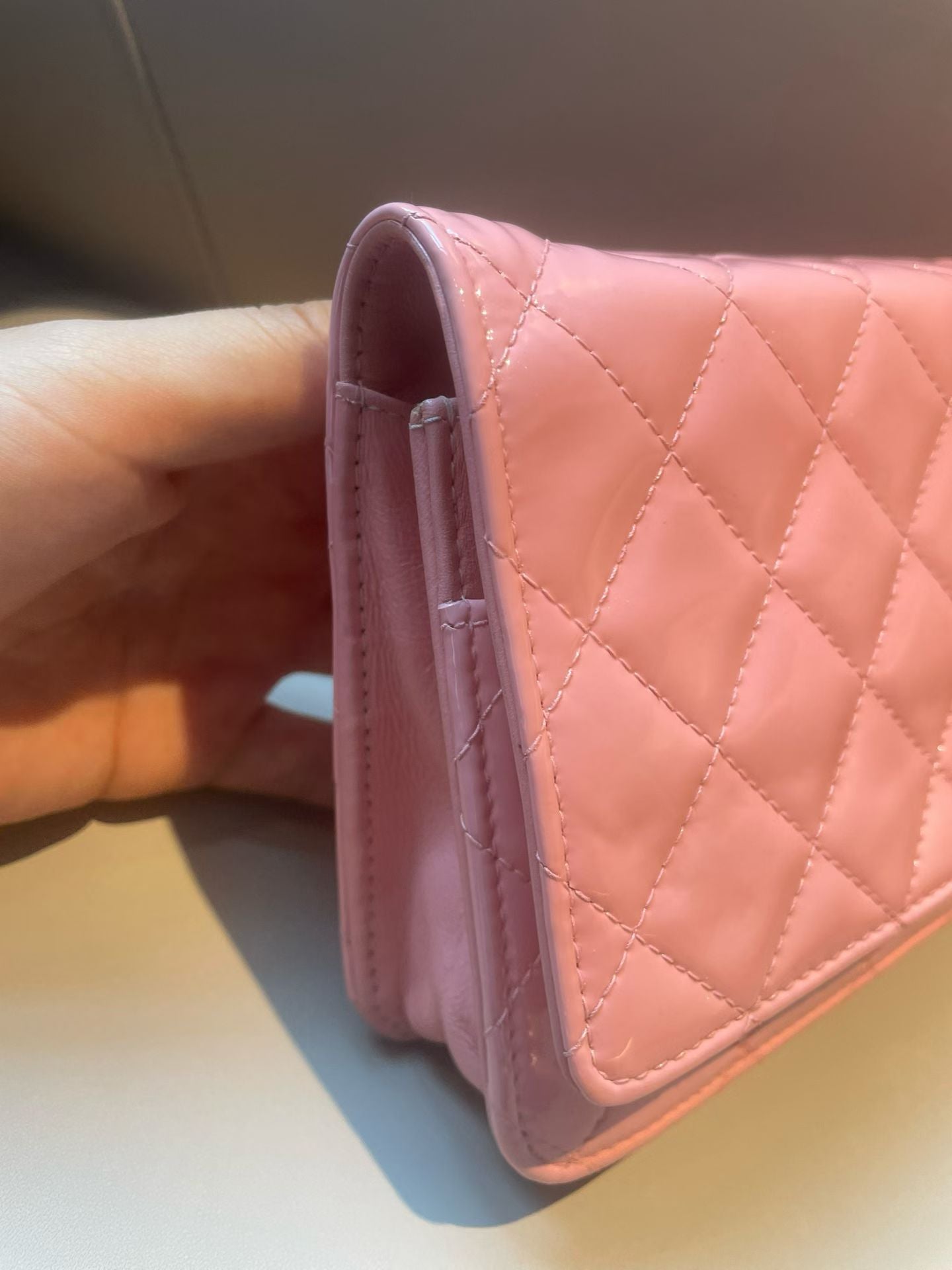 Chanel Classic Quilted Patent Leather Wallet on Chain (WOC)