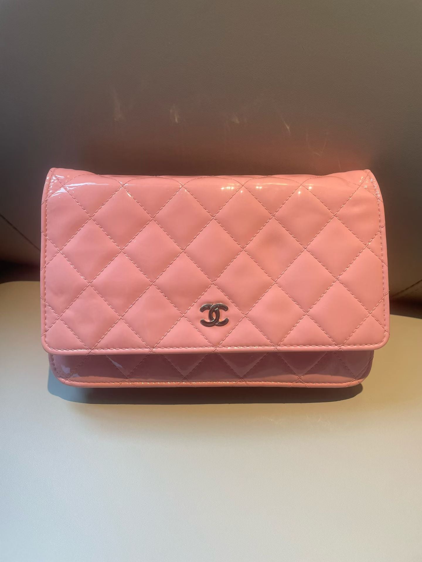 Chanel Classic Quilted Patent Leather Wallet on Chain (WOC)