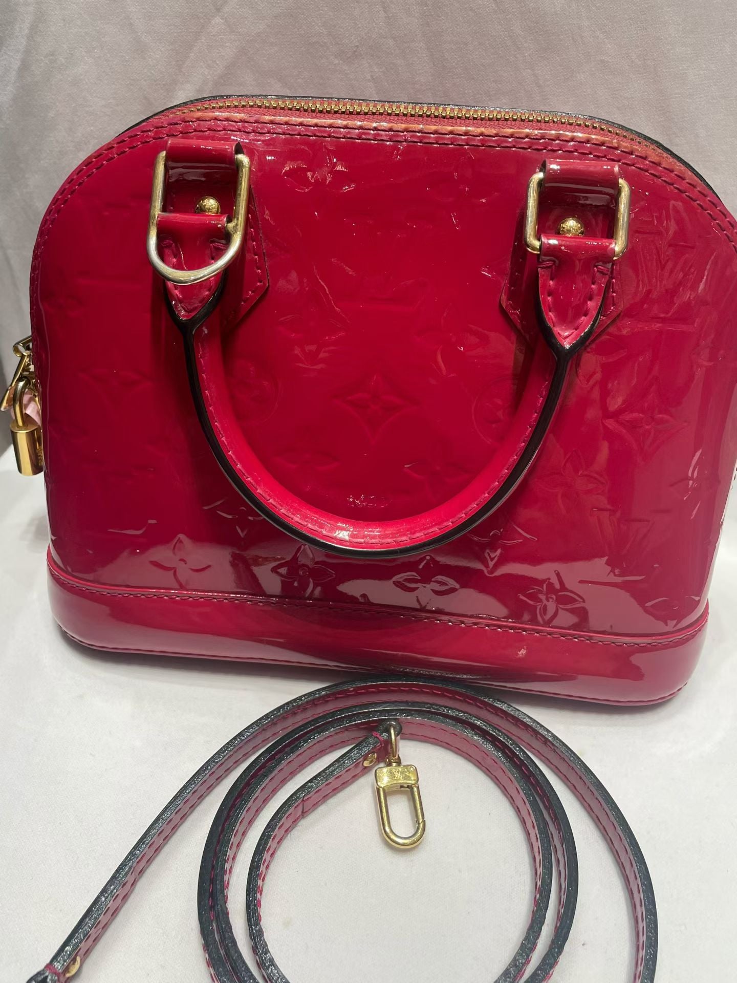 Louis Vuitton Alma BB Monogram Vernis Red Patent Leather Bag