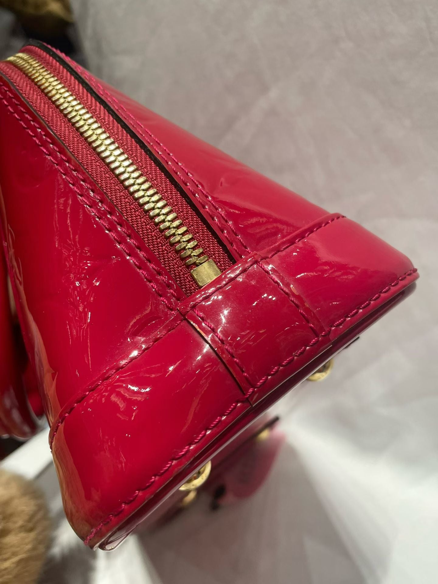 Louis Vuitton Alma BB Monogram Vernis Red Patent Leather Bag