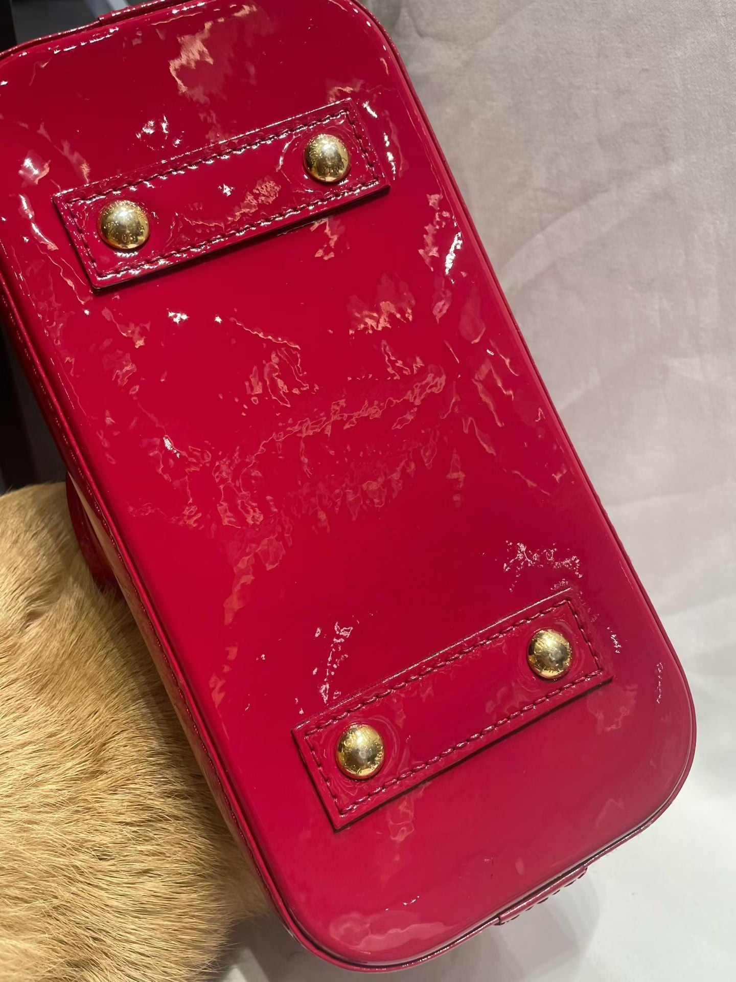 Louis Vuitton Alma BB Monogram Vernis Red Patent Leather Bag