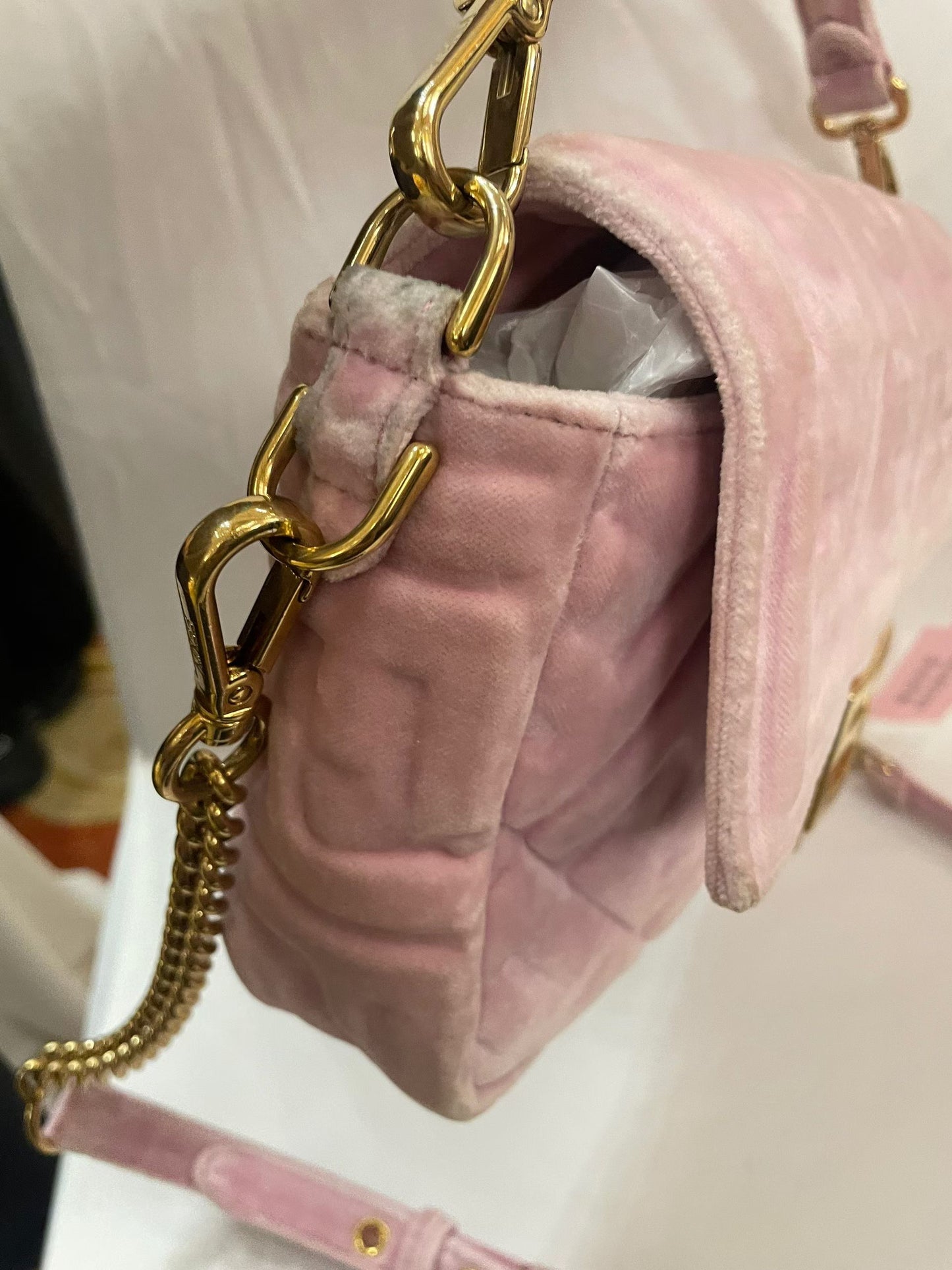 Fendi Baguette Pink Velvet FF Embossed Bag