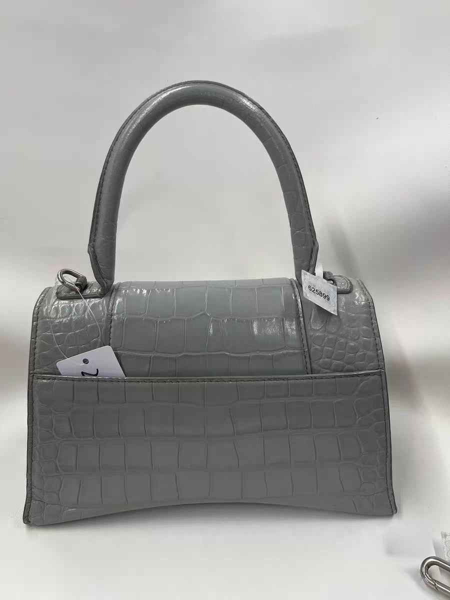 Balenciaga Hourglass Small Top Handle Bag Grey Crocodile Embossed Leather