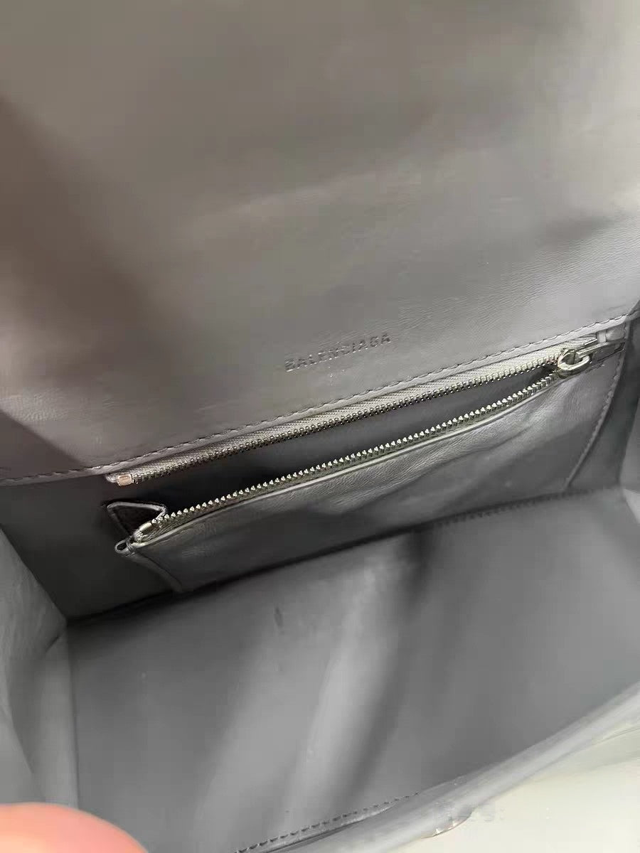 Balenciaga Hourglass Small Top Handle Bag Grey Crocodile Embossed Leather