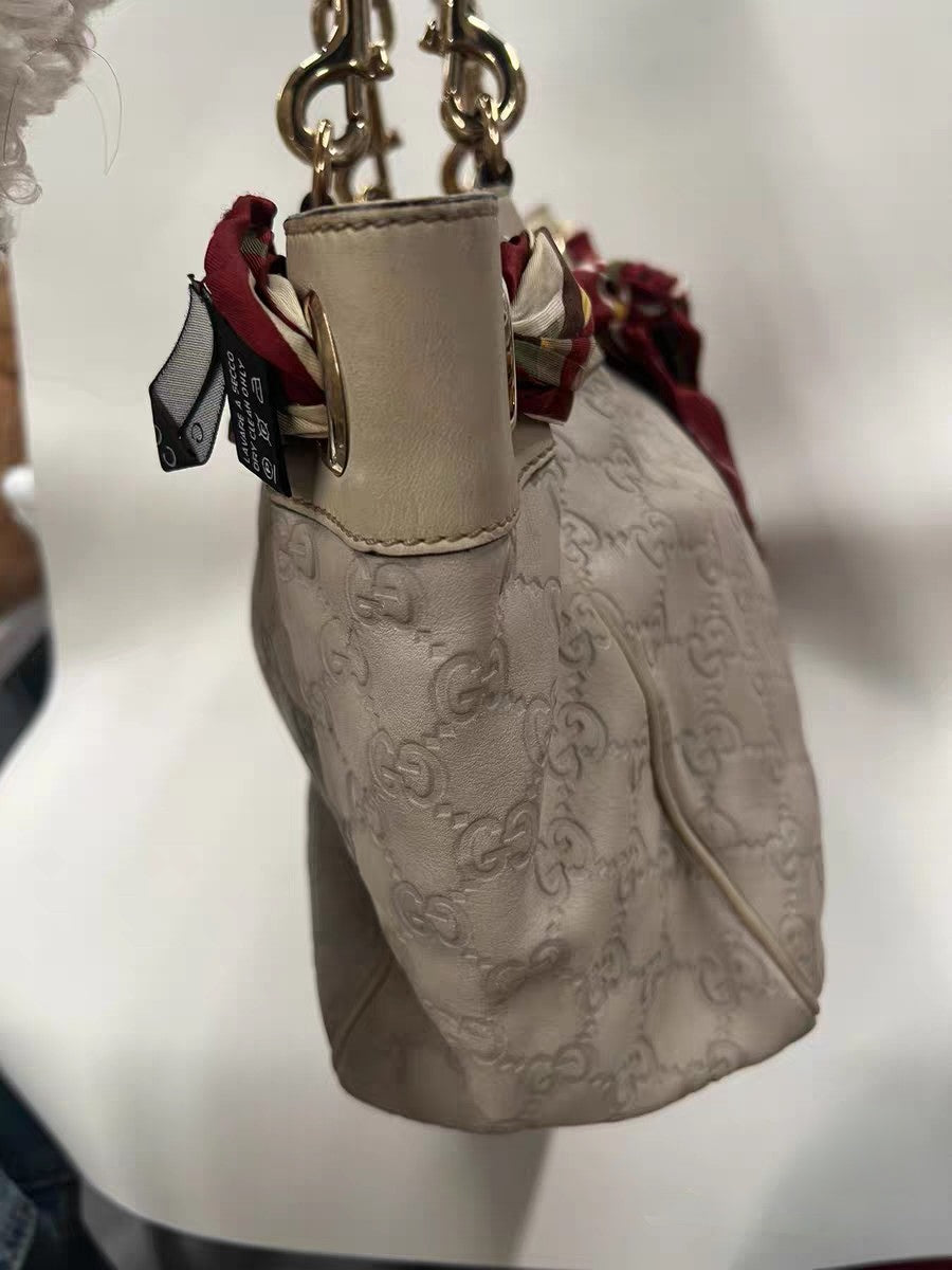 Gucci Positano Scarf Tote White Guccissima Leather Bag