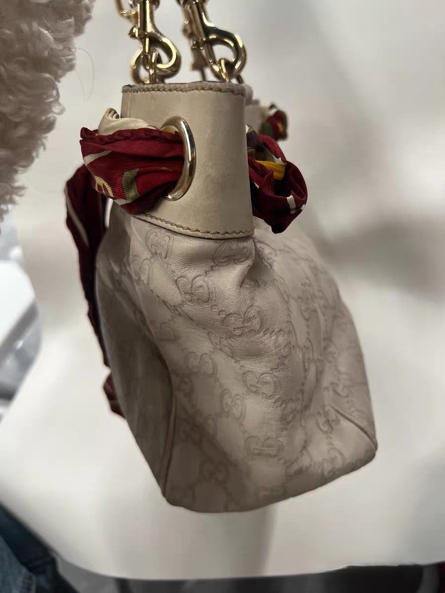 Gucci Positano Scarf Tote White Guccissima Leather Bag