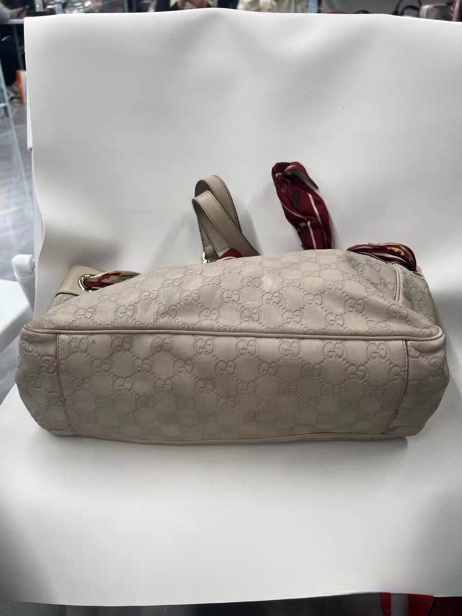Gucci Positano Scarf Tote White Guccissima Leather Bag