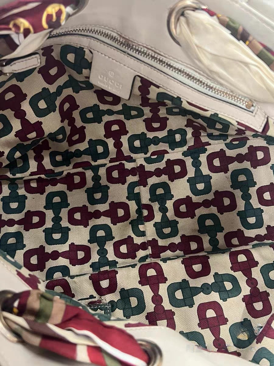 Gucci Positano Scarf Tote White Guccissima Leather Bag